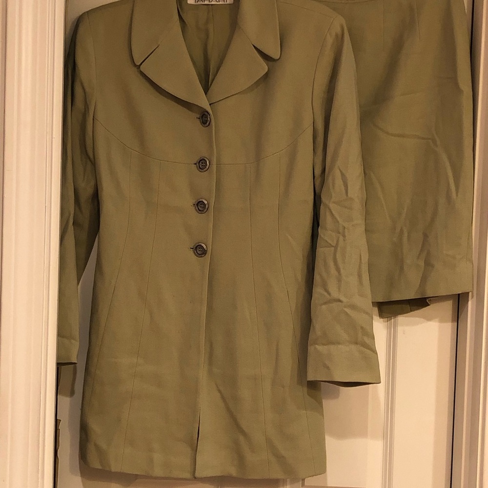 Vintage Tahari skirt suit - celery green